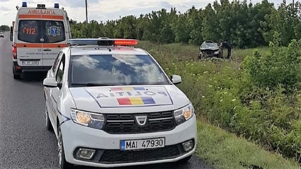 Accident de circulație soldat cu rănirea a trei copii, la ieșire din localitatea Andrășești. FOTO IPJ Ialomița