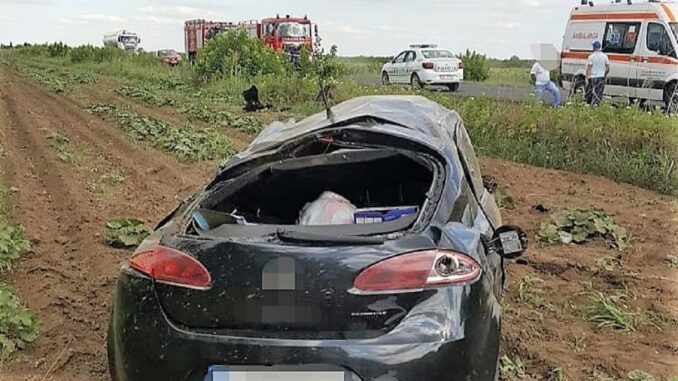 Accident de circulație soldat cu rănirea a trei copii, la ieșire din localitatea Andrășești. FOTO IPJ Ialomița